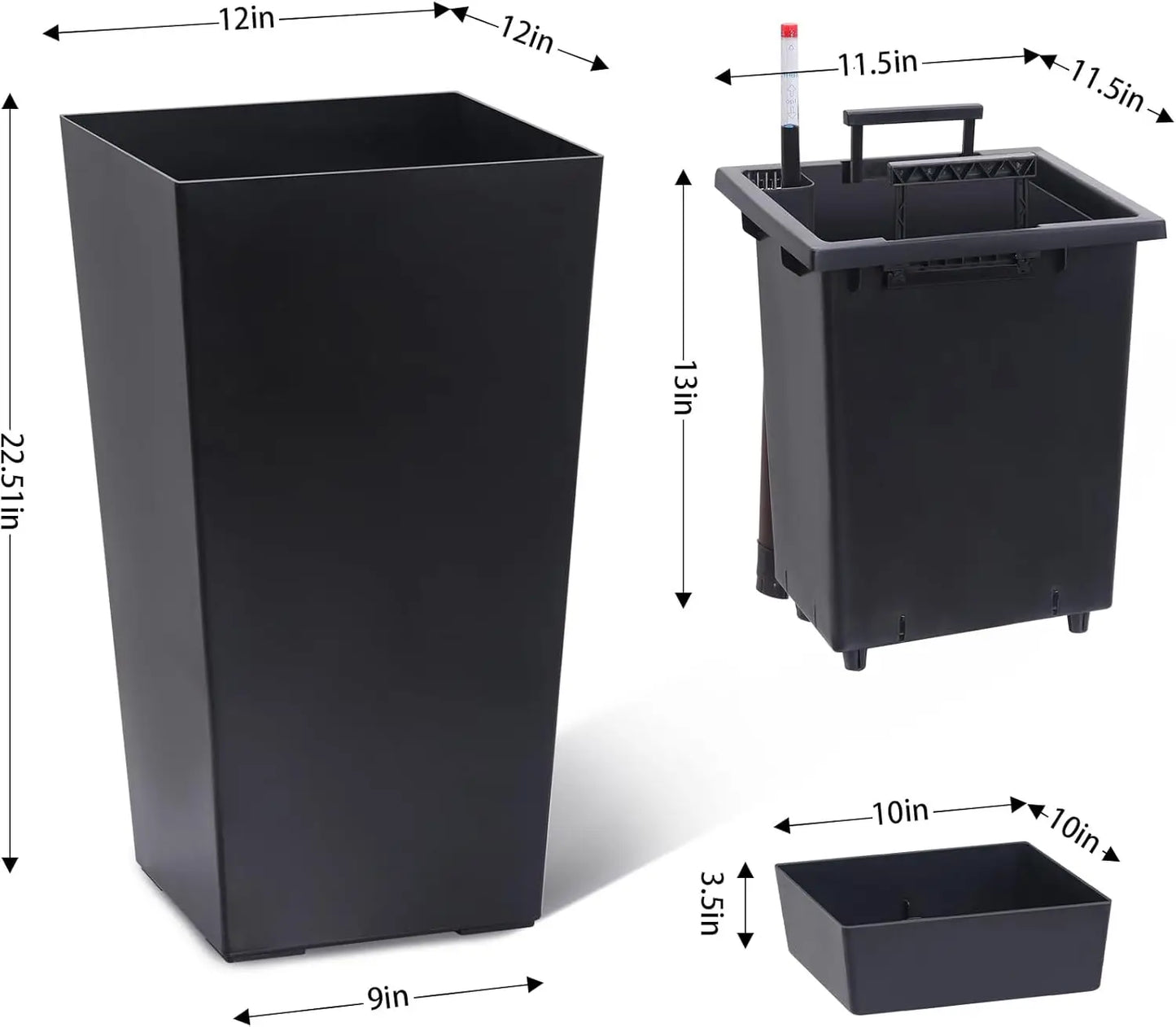 2 PCS 22.4 Inch Tall Planter Indoor ＆ Outdoor Taper Planter - Black or White