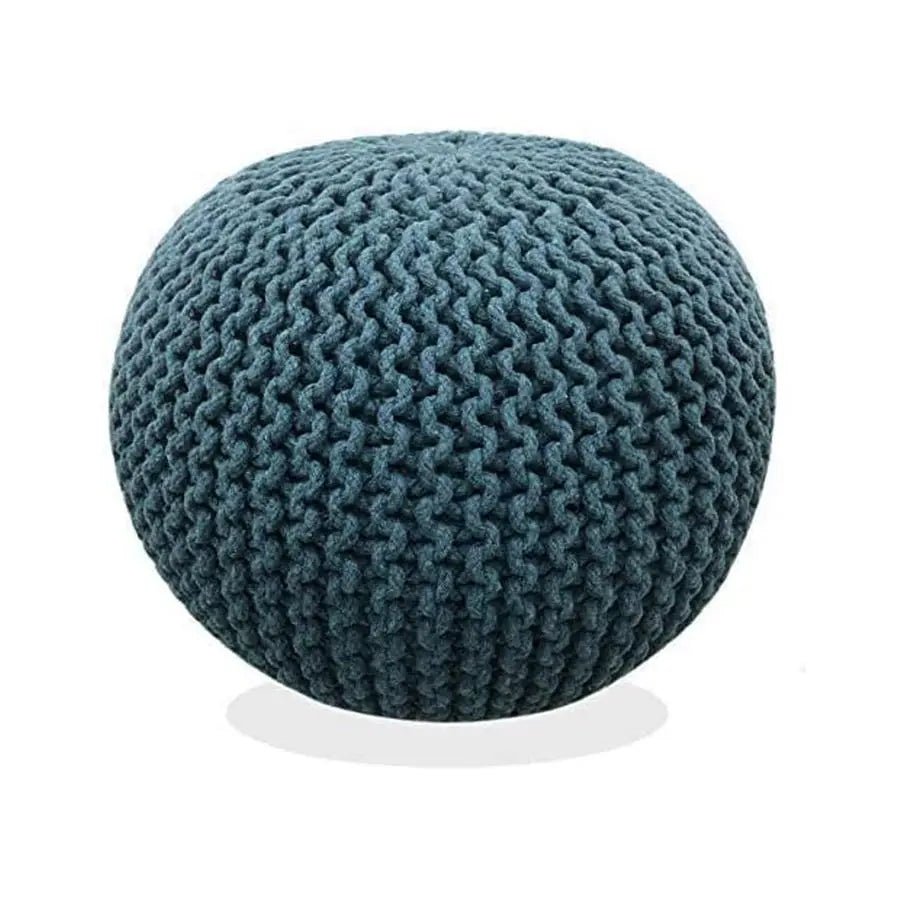 Round Pouf Ottoman, Hand Knitted 100 Cotton Foot Stool