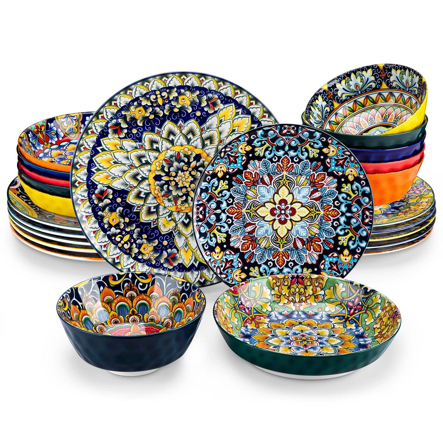 12/16/18/24 Piece Bohemian Style Ceramic Dinnerware Set