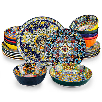 12/16/18/24 Piece Bohemian Style Ceramic Dinnerware Set