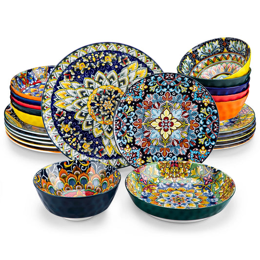 12/16/18/24 Piece Bohemian Style Ceramic Dinnerware Set