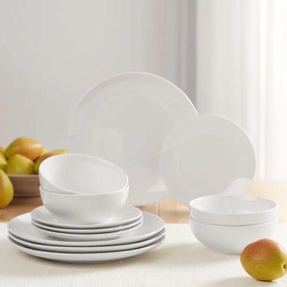 12-Piece White Stoneware Dinnerware