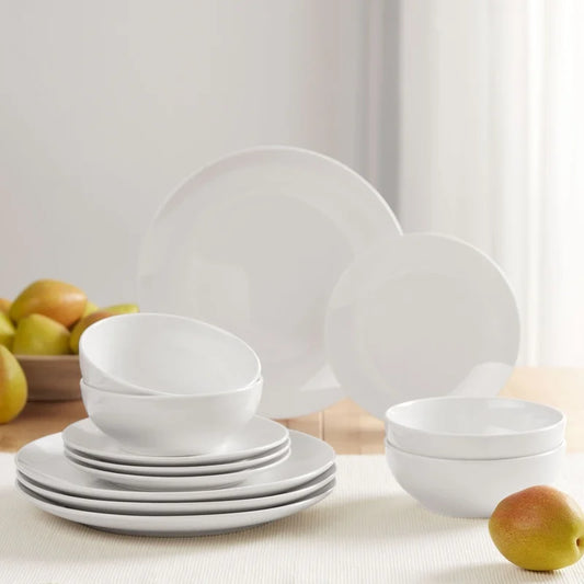 12-Piece White Stoneware Dinnerware