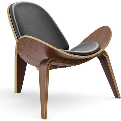Modern Tripod Plywood Lounge Chair, Faux Leather, Elegant Walnut Accent for Living Spaces and Offices