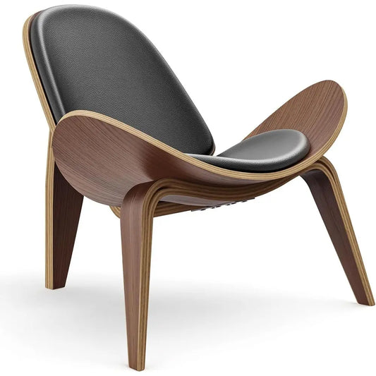 Modern Tripod Plywood Lounge Chair, Faux Leather, Elegant Walnut Accent for Living Spaces and Offices