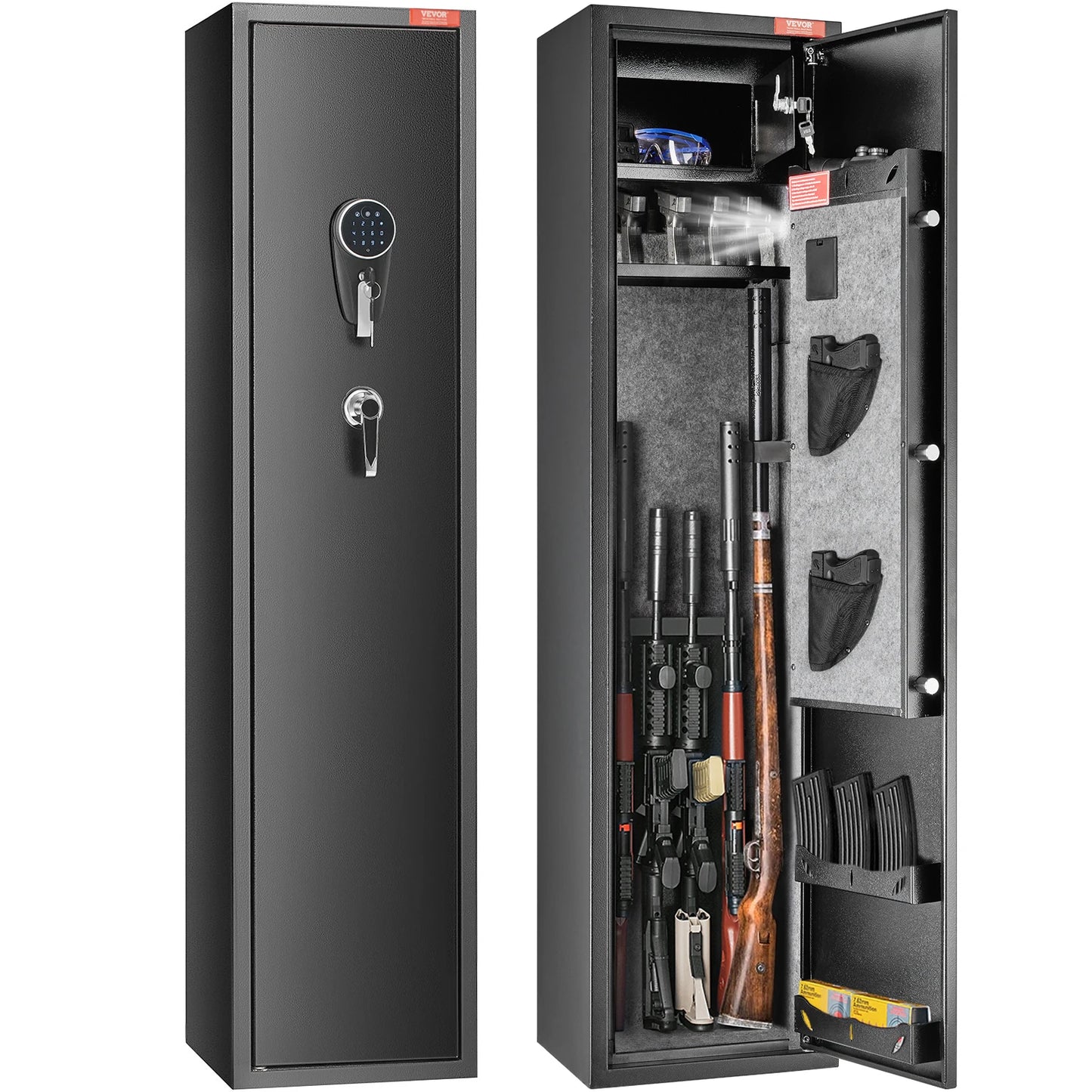 Gun Safe for 3 - 8 Firearms w/ Digital Keypad & Key Lock; Removable Storage Shelf for Long Guns and Pistols
