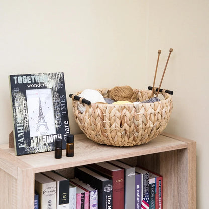 Natural Woven Water Hyacinth Decorative Bowl with Wooden Handles