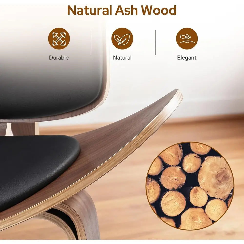 Modern Tripod Plywood Lounge Chair, Faux Leather, Elegant Walnut Accent for Living Spaces and Offices