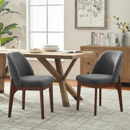 Upholstered Wooden Dining Room Chairs with Rubberwood Legs and Padded Seats, Set of 2