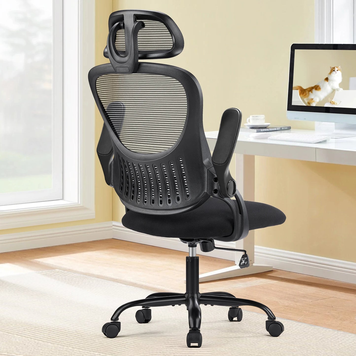 Mesh Ergonomic Office Computer Desk Chair w/ Flip-up Arms and Adjustable Headrest
