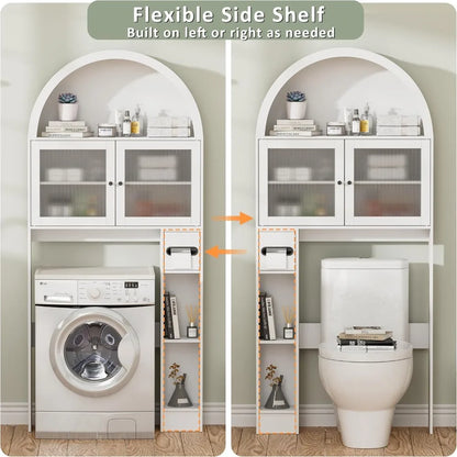 31''W Arched Over The Toilet Storage Cabinet,  Space-Saving Bathroom Organizer with Adjustable Shelf and Acrylic Doors