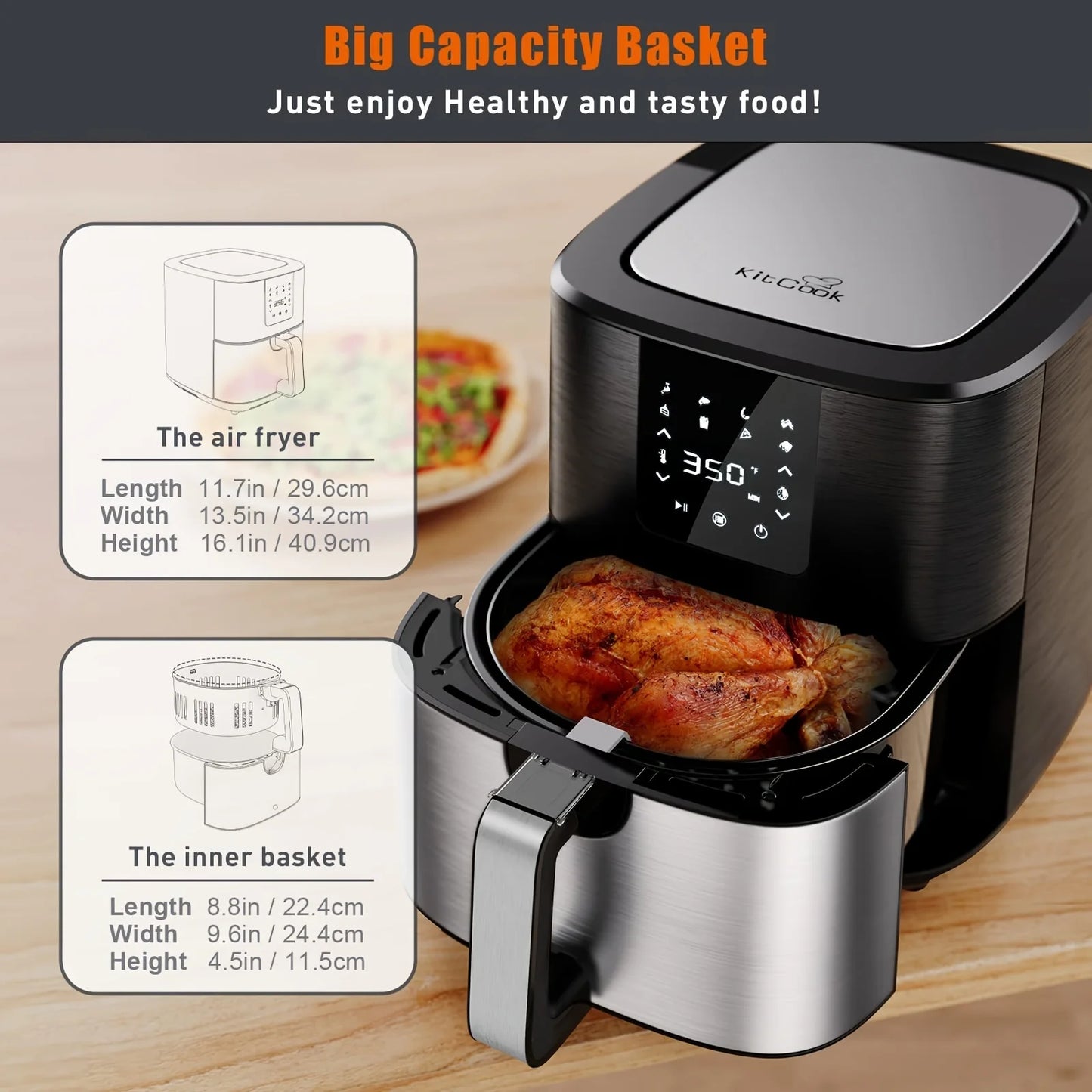 1500W/7QT Air Fryer Cooker w/8 Presets