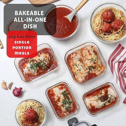 12-piece set of glass food storage containers with lids, airtight leak-proof glass lunch boxes, various sizes and shapes