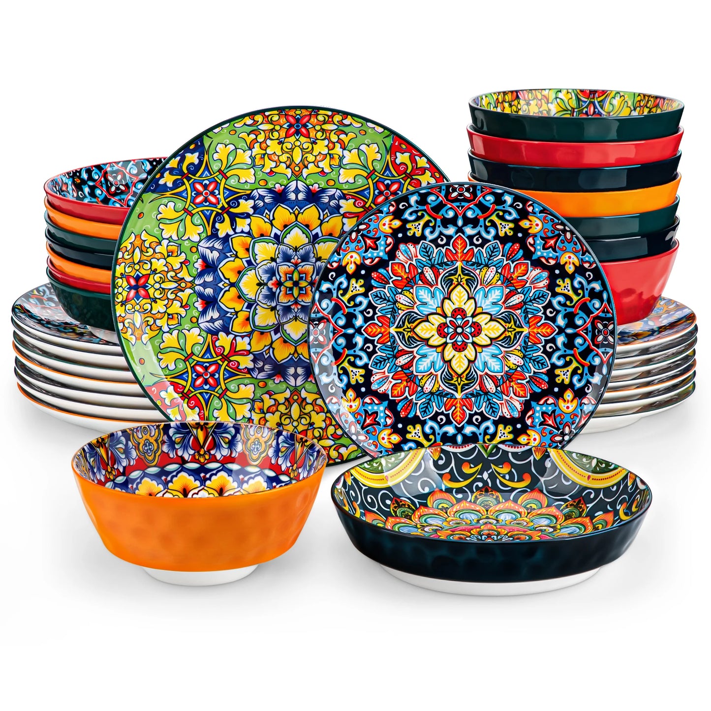 12/16/18/24 Piece Bohemian Style Ceramic Dinnerware Set