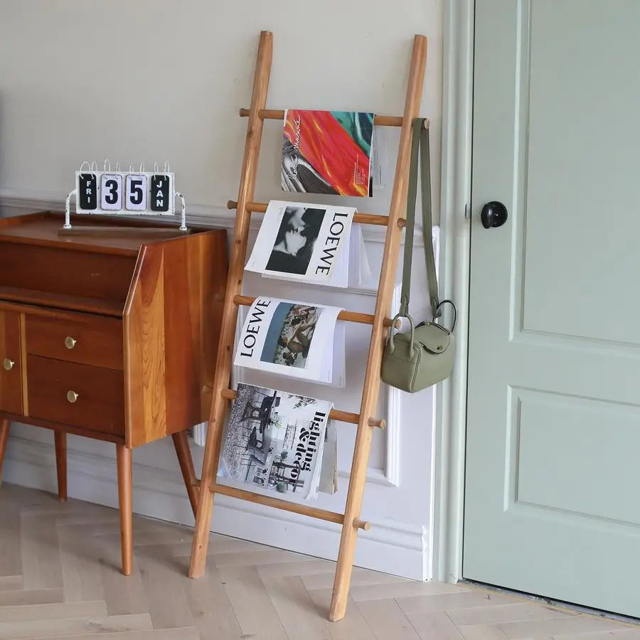 57in Decorative Wood Leaning Blanket Ladder