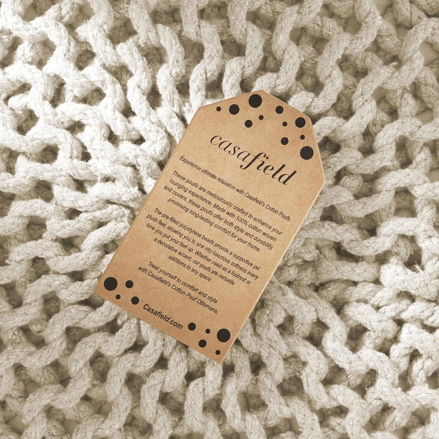 Round Pouf Ottoman, Natural Cotton Knit Foot Stool