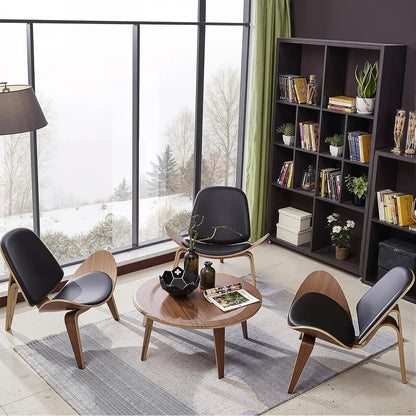 Modern Tripod Plywood Lounge Chair, Faux Leather, Elegant Walnut Accent for Living Spaces and Offices