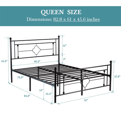 Twin/Full/Queen/King 14 Inch Vintage Victorian Wrought Iron Platform Bed