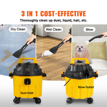 3 in 1 Portable Wet Dry  Shop Vac, 2.6 Gallon 2.5 Peak HP