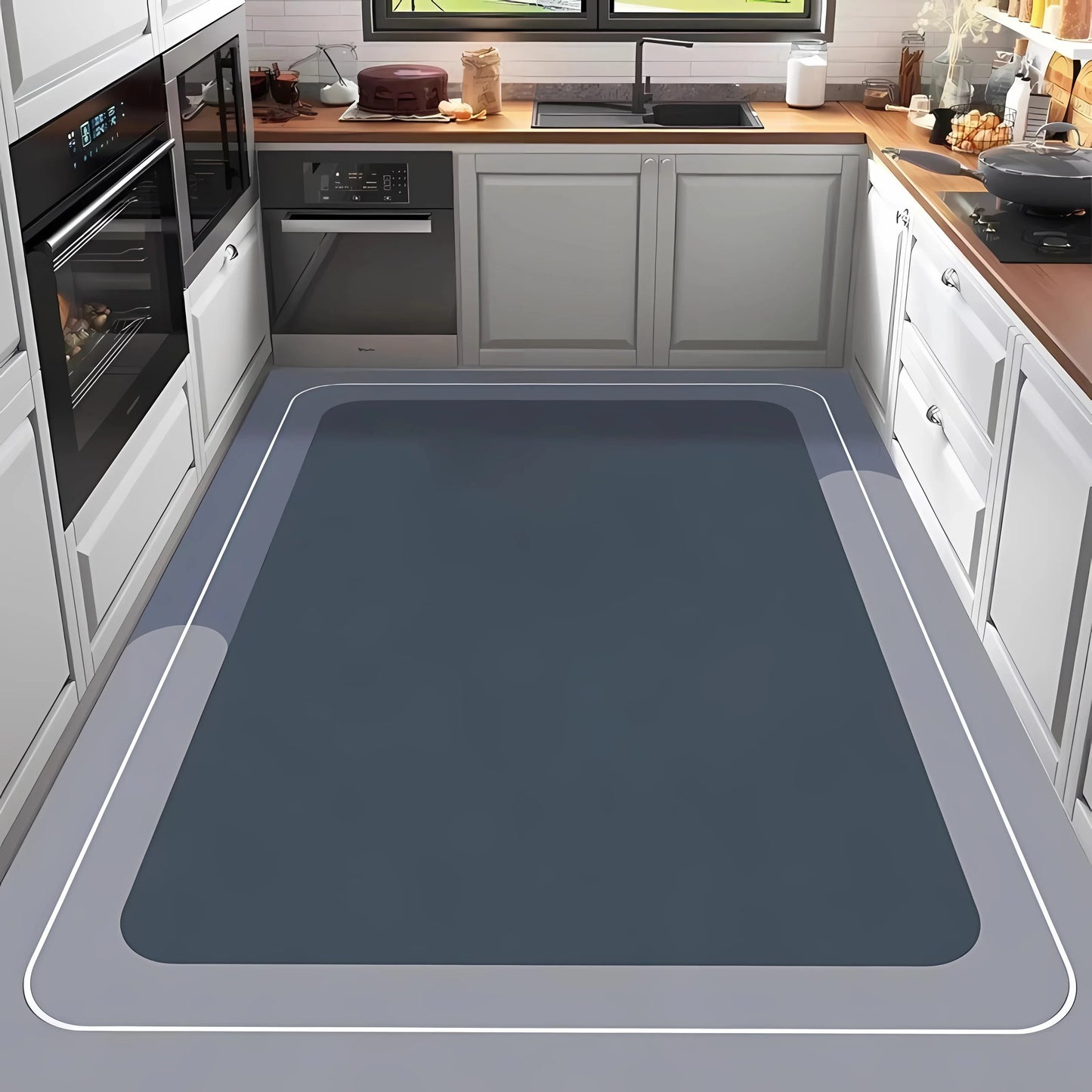 100x200 Blue Grey Slip Resistant Kitchen Floor Mat