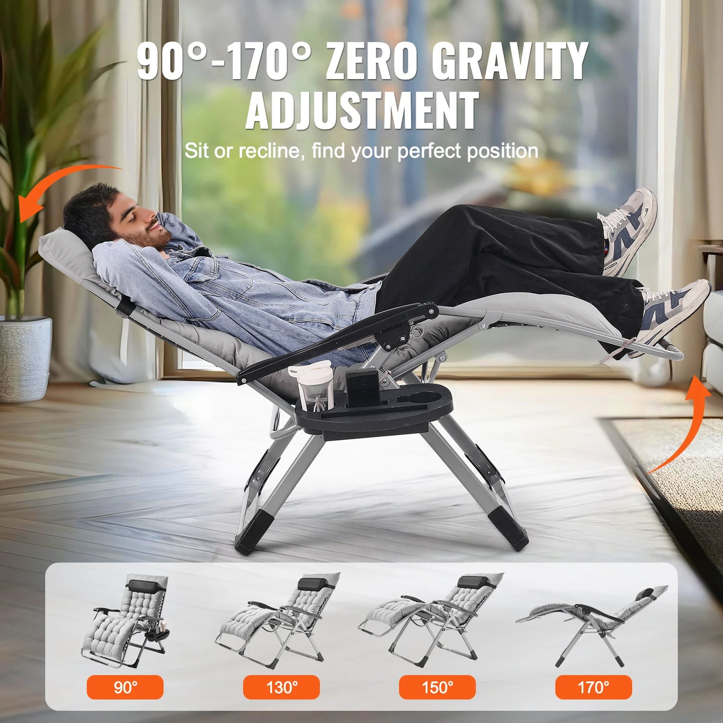Zero Gravity Recliner Lounge Chair Adjustable Anti Gravity Chair with Cushion Footrest and Cupholder