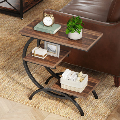 C-Shaped  3-Tier Wood End Table,