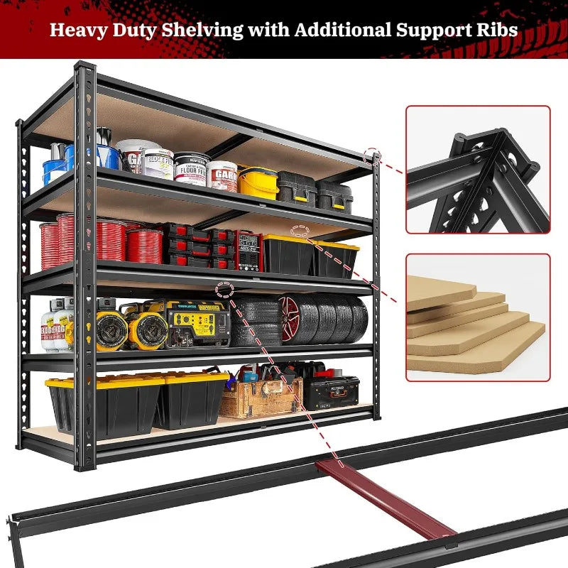 5 Tier Metal Garage Shelving 2500LBS Capacity: 72" H x 40" W x 20" D