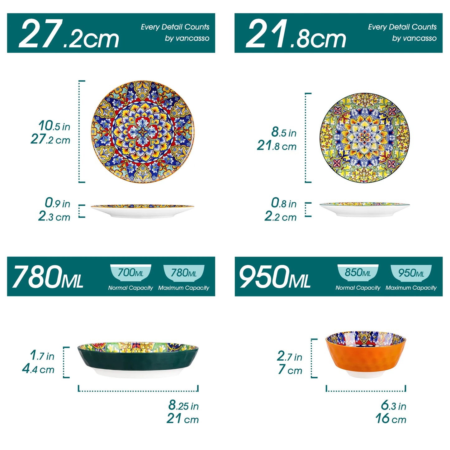 12/16/18/24 Piece Bohemian Style Ceramic Dinnerware Set