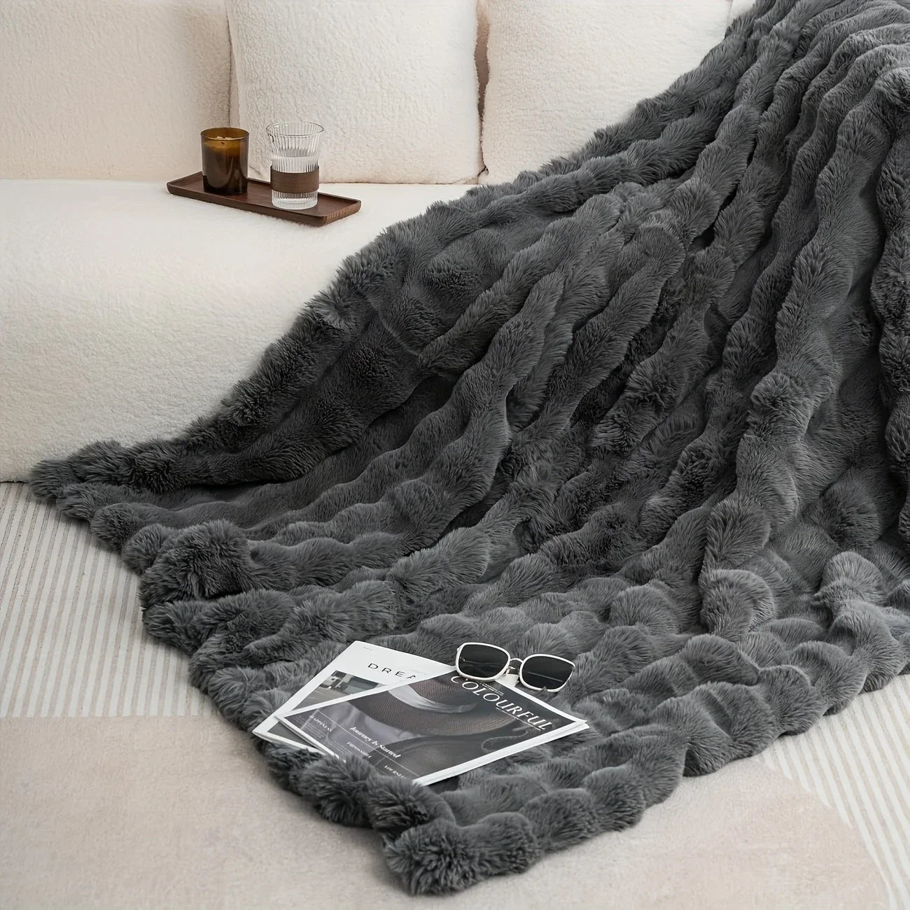 Ultra-Cozy Faux Rabbit Blanket Throw