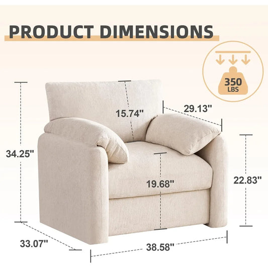 Modern Oversized Chenille Accent Chair, 38.6"