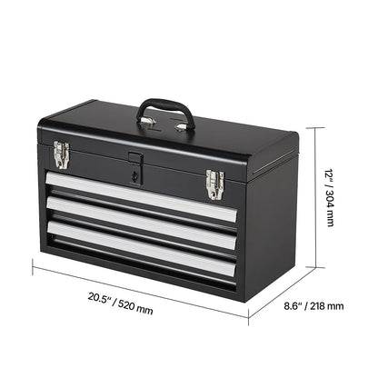 20in 3-Drawer Metal Tool Box, Black/Red, with EVA Liners