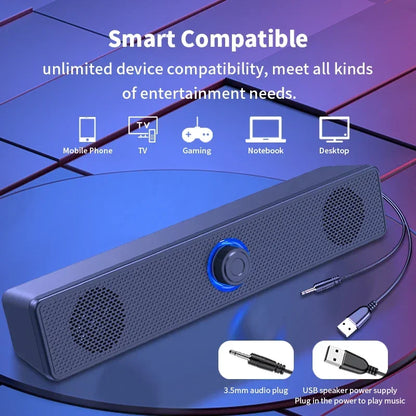 USB Powered Bluetooth Soundbar PC Soundbar, Wired and Wireless Surround Sound Audio System