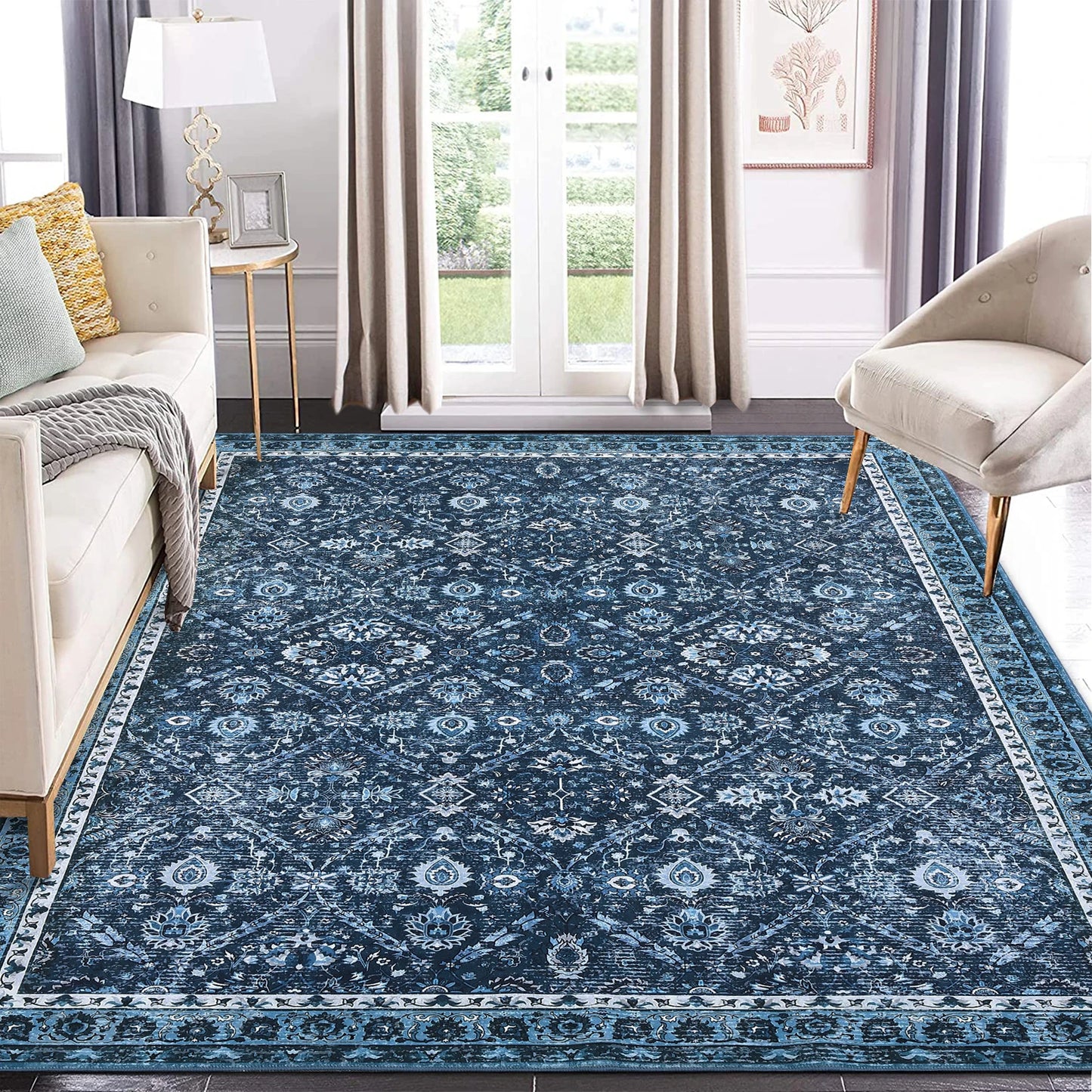 Machine Washable, Non-Slip,Stain & Water Resistant, Low-Pile Moroccan Rug for Every Room