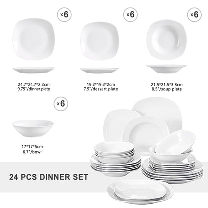24-Piece Ceramic Porcelain Tableware Dinner Set