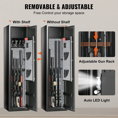 Gun Safe for 3 - 8 Firearms w/ Digital Keypad & Key Lock; Removable Storage Shelf for Long Guns and Pistols