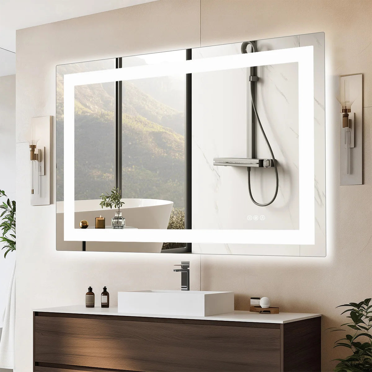 LED Anti-Fog Bathroom Vanity Mirror, Tempered Glass with Front Light and Backlit