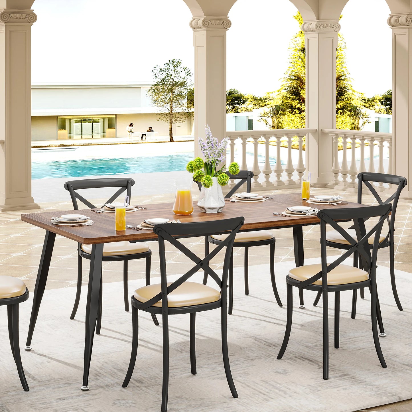 Modern Farmhouse-Industrial Dining Table for 6-8 People, 180x80x75cm