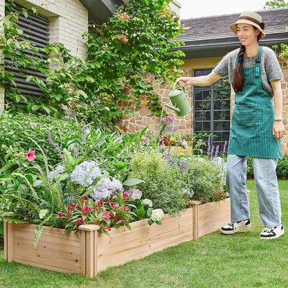 Natural Wood 8x2ft Divisible Raised Garden Bed for Flowers Vegetables Herbs Outdoor Planting
