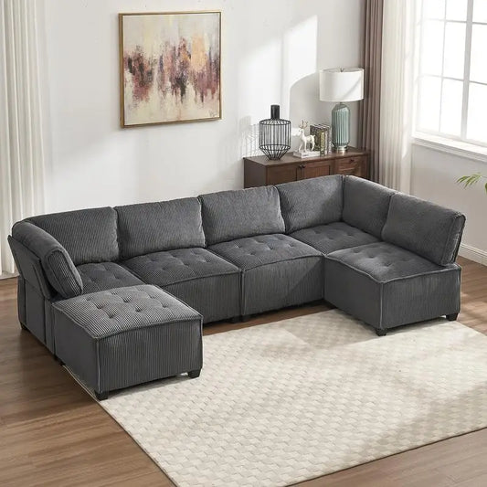 6-Seat Convertible Modular Sectional Sofa with Reversible Chaise