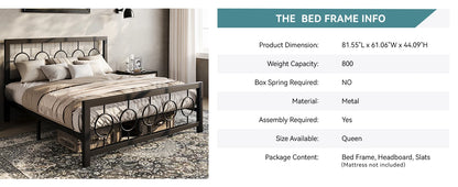 Twin/Full/Queen/King Metal Bed Frame with Vintage Circular Design Headboard and Footboard, Extra Under-Bed Storage