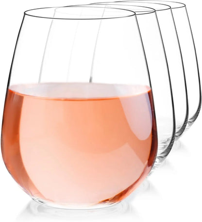 Set of 4 Stemless Wine Glasses, 23.25 oz Clear Tumblers