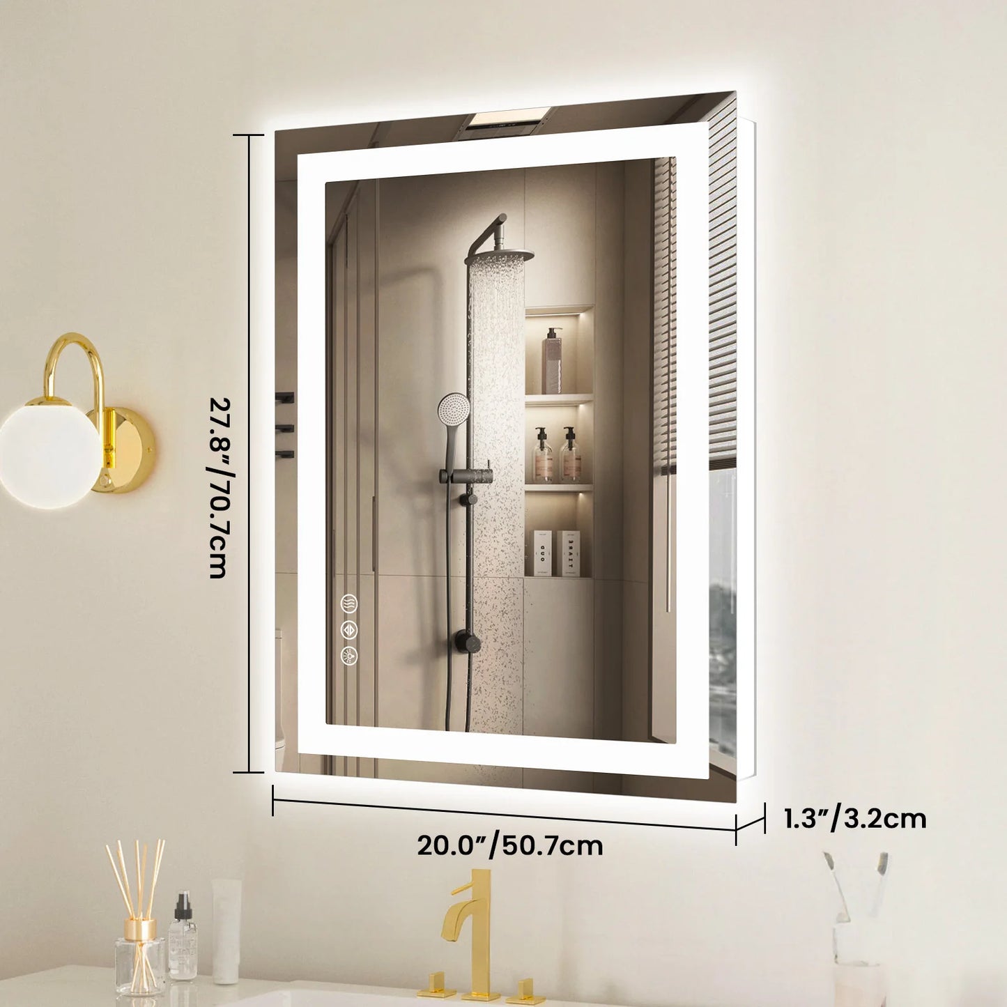 LED Anti-Fog Bathroom Vanity Mirror, Tempered Glass with Front Light and Backlit