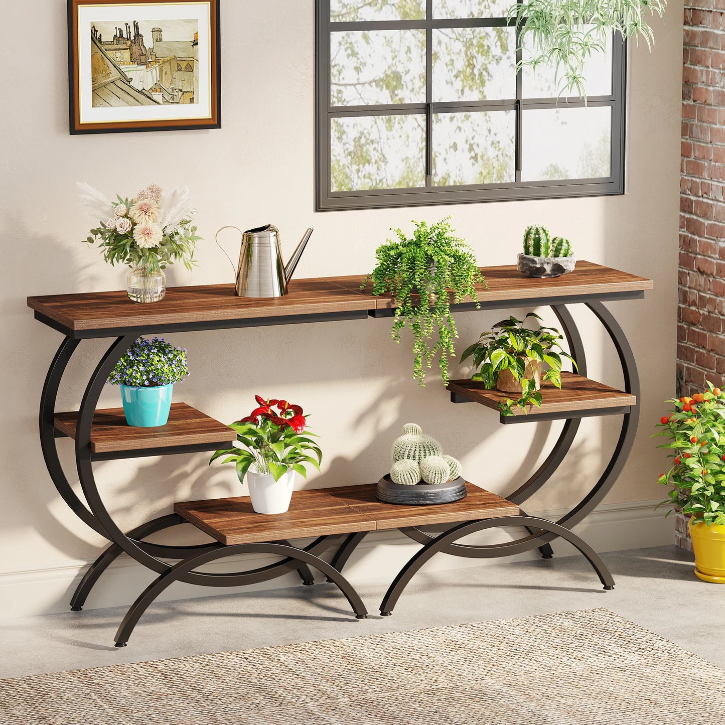 C-Shaped  3-Tier Wood End Table,
