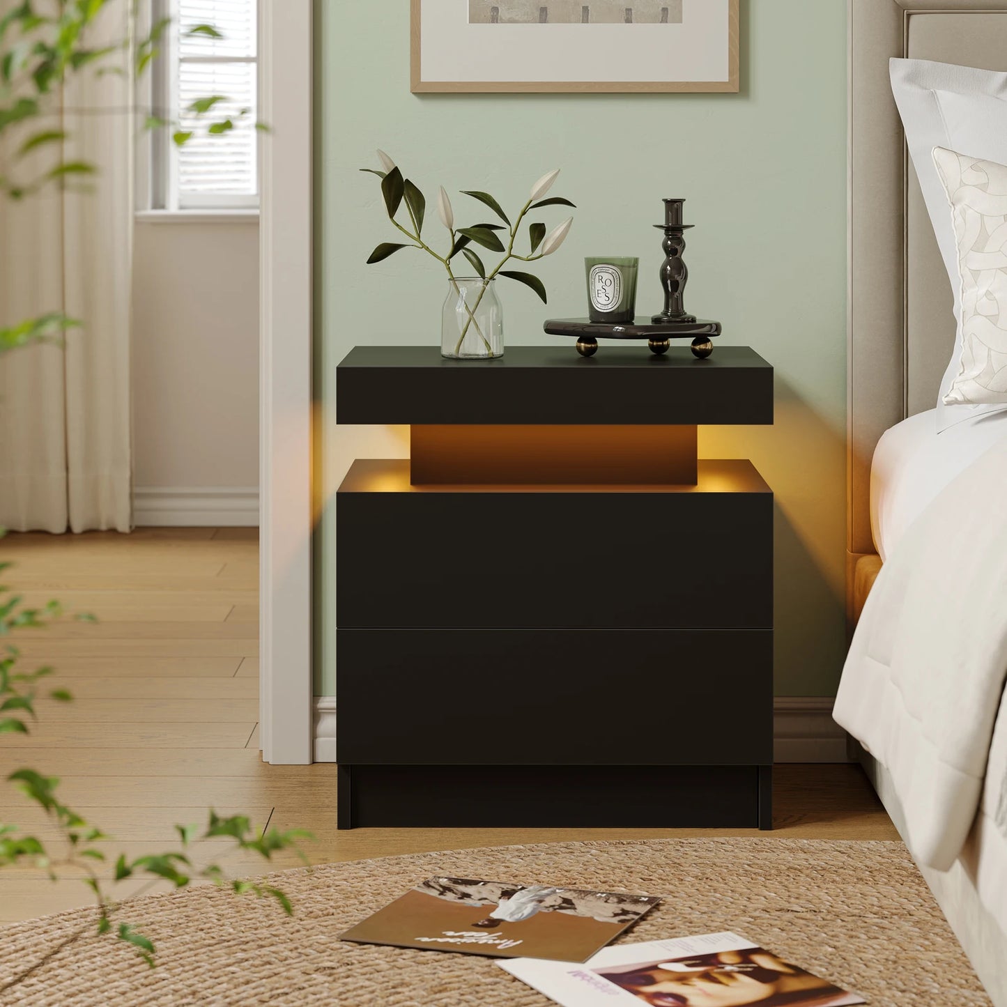 2 Drawer End Table with RGB LED Lights, Multiple Finish Options