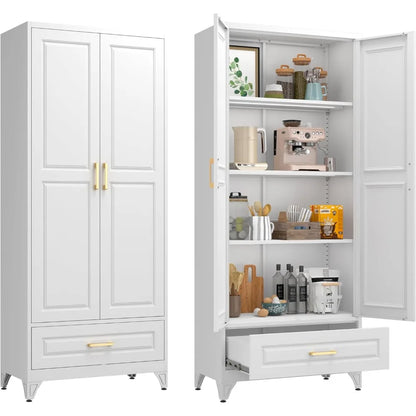75” Modern Kitchen Hutch with Drawer and Adjustable Shelves
