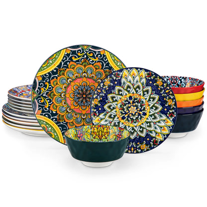 12/16/18/24 Piece Bohemian Style Ceramic Dinnerware Set
