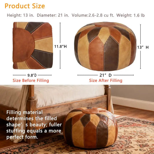 Handmade Boho Chic Unstuffed Moroccan Faux Leather Multi-Use Footrest
