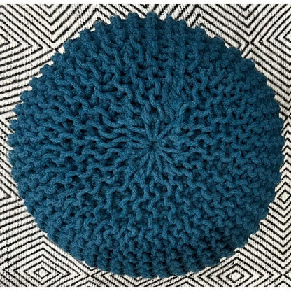 Round Pouf Ottoman, Hand Knitted 100 Cotton Foot Stool