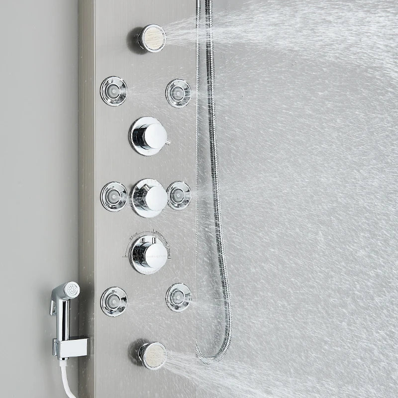 LED Shower Panel with Rainfall/Waterfall and Body Spray Heads
