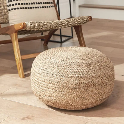 Round Pouf Ottoman, Natural Jute Woven Foot Stool or Seating
